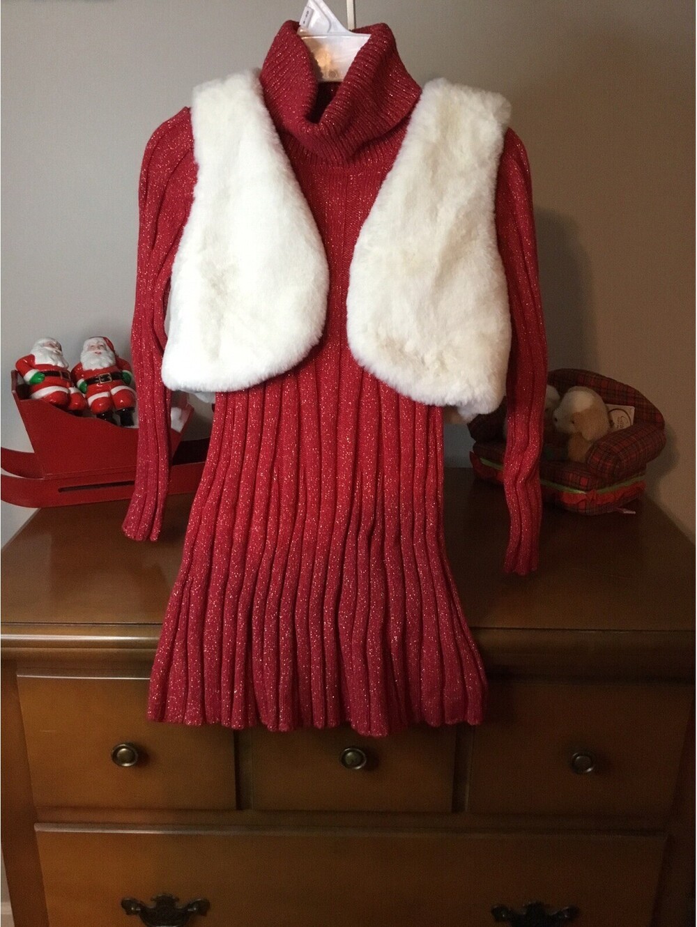 Girls Rachel Zoe Dress And Faux Fur Vest Size Small 5/6